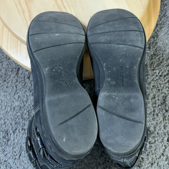 Clarks Whistle Ranch Boots Womens Size 11 Black Suede Strap Biker Moto Buckle - Picture 8 of 8